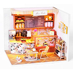 Dollhouse Miniature with Furniture,DIY 3D Wooden Doll House Kit Shop Style Plus with Dust Cover and LED,1:24 Scale Creative Room Idea Best Gift for Children Friend Lover (Miss Cake Afternoon Tea)
