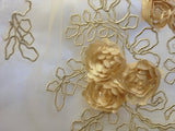 Corsage Lace Embroidered Roses on Mesh Champagne 56 Inch Wide Fabric By the Yard (F.E.®)