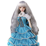 Heat Resistant Long Smoky Grey Silver Fluffy Water Wavy BJD doll wigs 1/3 1/4