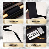 Marble Diary with Lock for Girls Women Leather Journal with Lock Diary for Women with Pen Holder Refillable Personal Password Locking Diary B6 Girls Diary with Combination Lock, 8.2 × 5.3 inches, Black