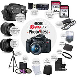 Canon EOS Rebel T7 Digital SLR Camera with EF-S 18-55mm f/3.5-5.6 is STM Lens + 64GB Memory Card + Wide Angle and Telephoto Lens + Video Tripod + Extra Battery and Charger + Remote + Slave Flash