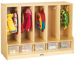 Jonti-Craft 66850JC Toddler 5 Section Coat Locker with Step, with Clear Bins