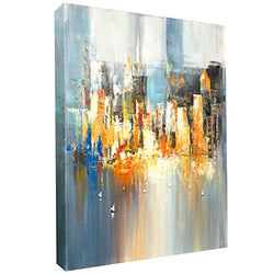 Cityscape Modern artistic abstract paintings and Hand Painted Canvas Wall Art Prints for wall decor living room，office，hotel，large size wall art (24”x32”)