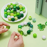 Whaline 50Pcs 20mm St. Patrick's Day Beads Mixed Green Shamrock Bubblegum Beads Set White Green Spacer Bead Chunky Beads Jumbo Plastic Beads for Crafts and Jewelry Making Boutique Craft Supplies