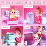 KAINSY Dollhouse, Dream House Kit with Led Luminous DIY Pretend Play Doll House Building Toys Playset Accessories with Furniture/Dolls/Pets/Slide for Toddlers Girls Best Gifts (8 Rooms & 1 Light)