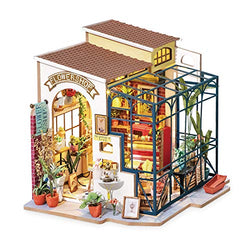 Rolife Miniature DIY Miniature Dollhouse with Furniture Set with LED,Tiny Building House Kit,Wooden Greenhouse Kits,Best Gift for Kids(Emily's Flower Shop)