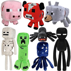 Song Voice 8-Pack Game Plush (2023 New Suit) Creeper Plush, Enderman Plush, Baby Wolf, Baby Pig, Spider, Baby Mooshroom, Skeleton Shooter, Squid Stuffed Animals Toys，Great Gift for Children and Fans.