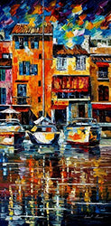 Harbor Wall Decor Boats Oil Painting On Canvas By Leonid Afremov Studio - Sea Town