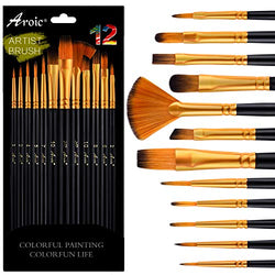 Acrylic Paint Brush Set, 1 Packs / 12 PCS Nylon Hair Brushes for All Purpose Acrylic Oil Watercolor Painting Artist Professional Kit.