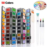 BBLIKE Watercolor Paint Set, 58 Assorted Colors Foldable & Portable Watercolor Pigment Set with 3 Pcs Water Paint Brushes for Professional Artists, Kids, Beginners & More (58 Colors)
