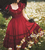 French Solid Elegant Court Lolita Dress Short Sleeve Ruffled Big Swing Dresss (S, MIQ007-2)