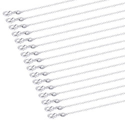 Outus 24 Pack Silver Plated Chain Necklace Link Cable Chain Charms with Lobster Clasp, 1.2 mm (20