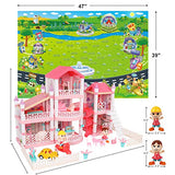 HONYAT Dreamhouse Dollhouse, Dreamy Princess Dollhouse with Furniture & 39" x 47" Mat, 3 Floors 7 Rooms DIY Dollhouse Miniatures Kit, Kid Pretend Play Toys for Toddlers Ages 3 4 5 6 Years