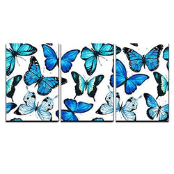 wall26 - 3 Piece Canvas Wall Art - Vector - Beautiful Vector Pattern with Nice Watercolor Butterflies - Modern Home Decor Stretched and Framed Ready to Hang - 16"x24"x3 Panels