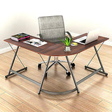 SHW L-Shaped Home Office Corner Desk Wood Top, Dark Walnut