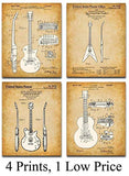 Original Gibson Guitars Patent Art Prints - Set of Four Photos (8x10) Unframed - Makes a Great Gift Under $20 for Guitar Players