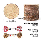 Natural Wood Slices 25 Pcs 3.5-4 Inches Unfinished Wood Craft Kit, Predrilled Wooden Circles with Hole Crafts Christmas Ornaments DIY Crafts with Bark for Crafts