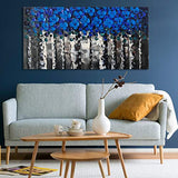 100% Hand Painting Blue Birch Tree Painting Framed Modern Home Wall Decor Abstract Hand Painting Blue Forest Wall Art Canvas Draw Ready to Hang for Living Room Bedroom Landscape Artwork(60"x30")