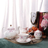 fanquare Porcelain Tea Set,Tea Cup and Saucer Set,Service for 6,Wedding Teapot Sugar Bowl Cream Pitcher,Flower China Coffee Set,Red Rose
