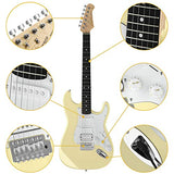 Donner DST-100W Full-Size 39 Inch Electric Guitar White with Amplifier, Bag, Capo, Strap, String, Tuner, Cable and Pick