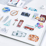 Mini Size Scrapbook Stickers, 45pcs Doraking DIY Decoration Travel Stickers Life Set for Travel Case, Laptop, Planners, Calendars, Scrapbook, Suitcase, Notebooks, Dimension Less 44mm(Travel)