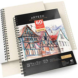 ARTEZA 9x12” Mixed Media Sketch Pad, 2 Pack, 110lb/180gsm, 120 Sheets (Acid-Free,