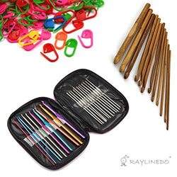 RayLineDo 22pcs Mixed Aluminum Handle+ 12pcs Bamboo Handle Crochet Hooks Needles Yarn Weave Knit