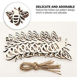 Amosfun 20pcs Bee Wooden Ornaments Unfinished Wood Slices Crafts Predrilled with Hole Spring Easter Bee Festival Party Decorations DIY Painting Staining Coasters