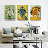 Canvas Wall Art with Van Gogh Flower Series（Triptych）- Oil Painting Reproduction in Set of 3 | Canvas Prints Wall Art for Home Decor , Ready to Hang - 12" x 16" x 3 Panels