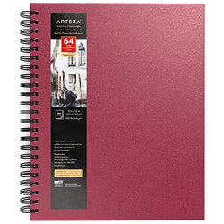 Arteza Watercolor Sketchbook, 9x12 Inch, Pink Hardcover Journal, 64 Pages, 140lb/300gsm Watercolor Paper Pad, Spiral-Bound, Art Supplies for Watercolors, Gouache, Acrylics, Pencils, Wet & Dry Media