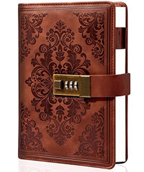 CAGIE Lock Journal for Men Vintage Diary with Lock Refillable Leather Diary with Combination Lock for Women Secret Diary with Inner Pocket B6 Exclusive Retro Diary, 5.5" x 8.5", Brown