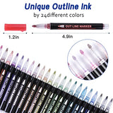SGDZVD Super Squiggles Outline Markers, 24 Colors Self-Outline Metallic Markers Glitter Writing Drawing Pens, Double Line Outline Pen, for Gift Cards, Craft Poster, Drawing, DIY Art Crafts, Signature
