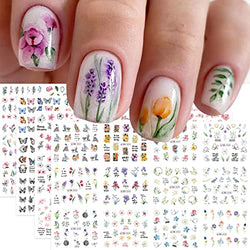 48 Sheets Flower Nail Art Stickers Decals Spring Summer Water Nail Decals Lily Lavender Butterfly Leaf Patterns Nail Supplies Accessories for Women Nail Art Design