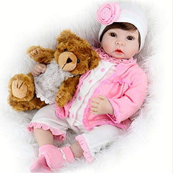 Aori Reborn Baby Girl Doll Realistic Weighted Baby Doll for Girls Children Gift 22 Inch with Brown Teddy Gift