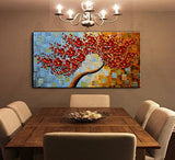 YaSheng Art - large size handpainted Contemporary Art Oil Painting On Canvas 3D Red Tree Paintings Modern Home Decor Wall Art for living room Ready to hang 24x60inch