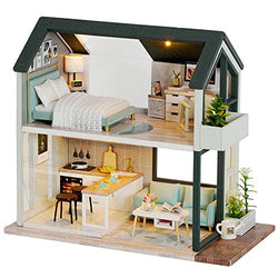 Fsolis DIY Dollhouse Miniature Kit with Furniture, 3D Wooden Miniature House with Dust Cover, Miniature Dolls House kit (QL01)