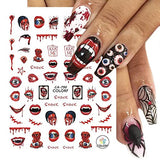 8 Sheets Halloween Nail Art Stickers 3D Ghost Face Nail Decals Horror Bloody Scar Zombie Ghost Skull Clown Evil Blood Spooky Vampire Nail Stickers for Women Girls Halloween Nail Designs Supplies