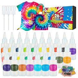 26 Colors Tie Dye Kit with Spray Nozzles, Fabric Dye Art Set for Kids Adults Permanent One-Step Tie Dye Kits for Textile Craft Shirt T-Shirt Fabric Canvas Shoes DIY Party Supplies Handmade Projects