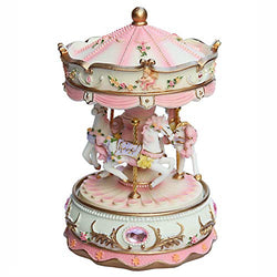 YOTHG Luxury Carousel Music Box with Color Changing LED Light, 3-Horse Clockwork Mechanism Gift for