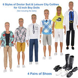 ZTWEDEN 85Pcs Doll Clothes and Accessories for 12 Inch Boy Dolls and Girl Dolls Pet Care Set Includes 25 Wear Clothes Shirt Jeans Suit Shoes Pet Doctor Playset Trolley Backpack for 12'' Boy Girl Doll