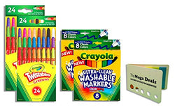 Crayola Twistable Mini Crayons, 24 Count - Pack of 2 | Crayola Broad Point Washable Markers, 8