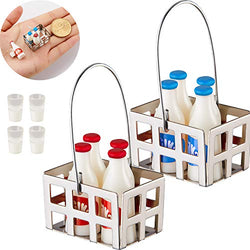 Sumind 14 Pieces 1:12 Miniature Dollhouse Accessories Miniature Milk Crate with Milk Bottles and Milk Cups Miniature Milk Models Mini Dollhouse Accessories Kitchen Food