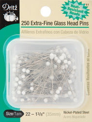 Dritz 1-3/8-Inch Extra Fine Glass Head Pins, 250 Count