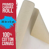 U.S. Art Supply 36" Wide x 6 Yard Long Canvas Roll - 100% Cotton 12 Ounce Triple Primed Gesso Artist Painting Backdrop