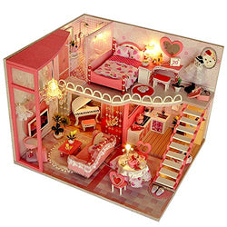 DIY Dollhouse Miniatures Kit with Furniture LED Lights Dust Proof Miniature Wooden Model Mini House Building Toys Gifts for Girls Friends Women Wife Daughter