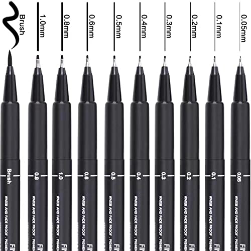 Precision Micro-Line Pens, Set of 10 Black Micro-Pen Fineliner Ink Pens,  Waterpr