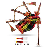 Mini bagpipe Rosewood irish Buchanan Tartan cover & cord Starter playable for beginner baby kids junior toy set comes with free 2 reeds