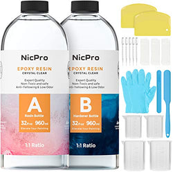 Nicpro 64 Ounce Crystal Clear Epoxy Resin Kit, Art Resin for Craft, Tumblers, Tabletop, Canvas Painting, Molds Pigment River Tables,Bar, Resin Coat and Cast