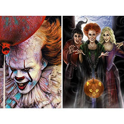 2 Pack DIY 5D Diamond Painting Kits,CCOZN Clown Witch Full Drill Halloween Diamond Painting for Beginner Adults Rhinestone Numbered Diamond Arts Home Wall Decor, 11.8 X 15.8inch