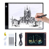 A4 LED Light Box, Ultra-Thin Portable Light pad, Adjustable Brightness Tracer, Suitable for 5D DIY Diamond Painting Drawing Sketch Animation, with LCD Drawing Board